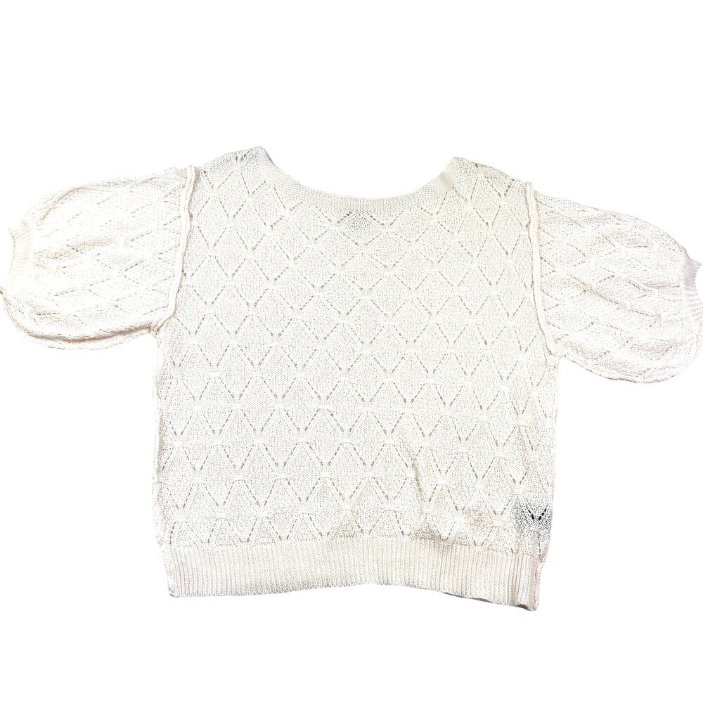 POL Open Knit Cotton Classy Feminine Boho Short Sleeve Knit Top Women's Size S
